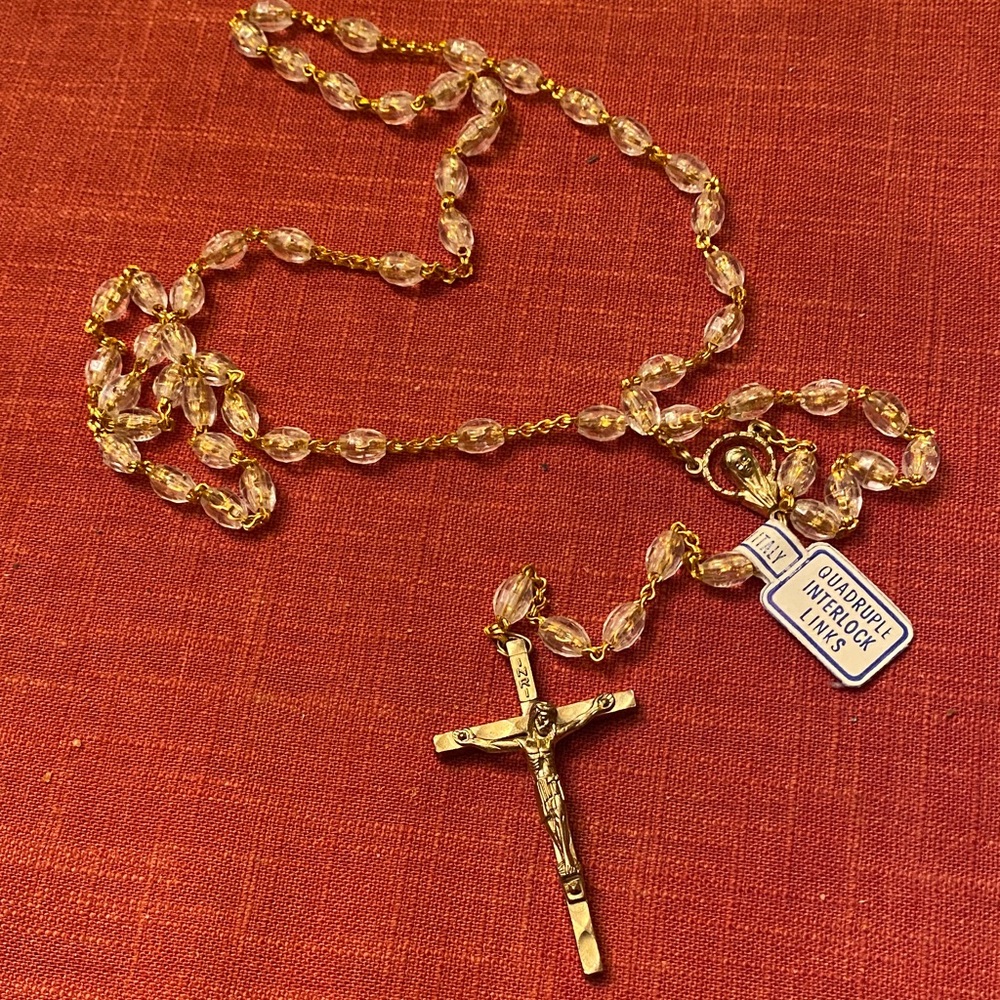 Rosary Gold Tone Crystal Like Beads NWT